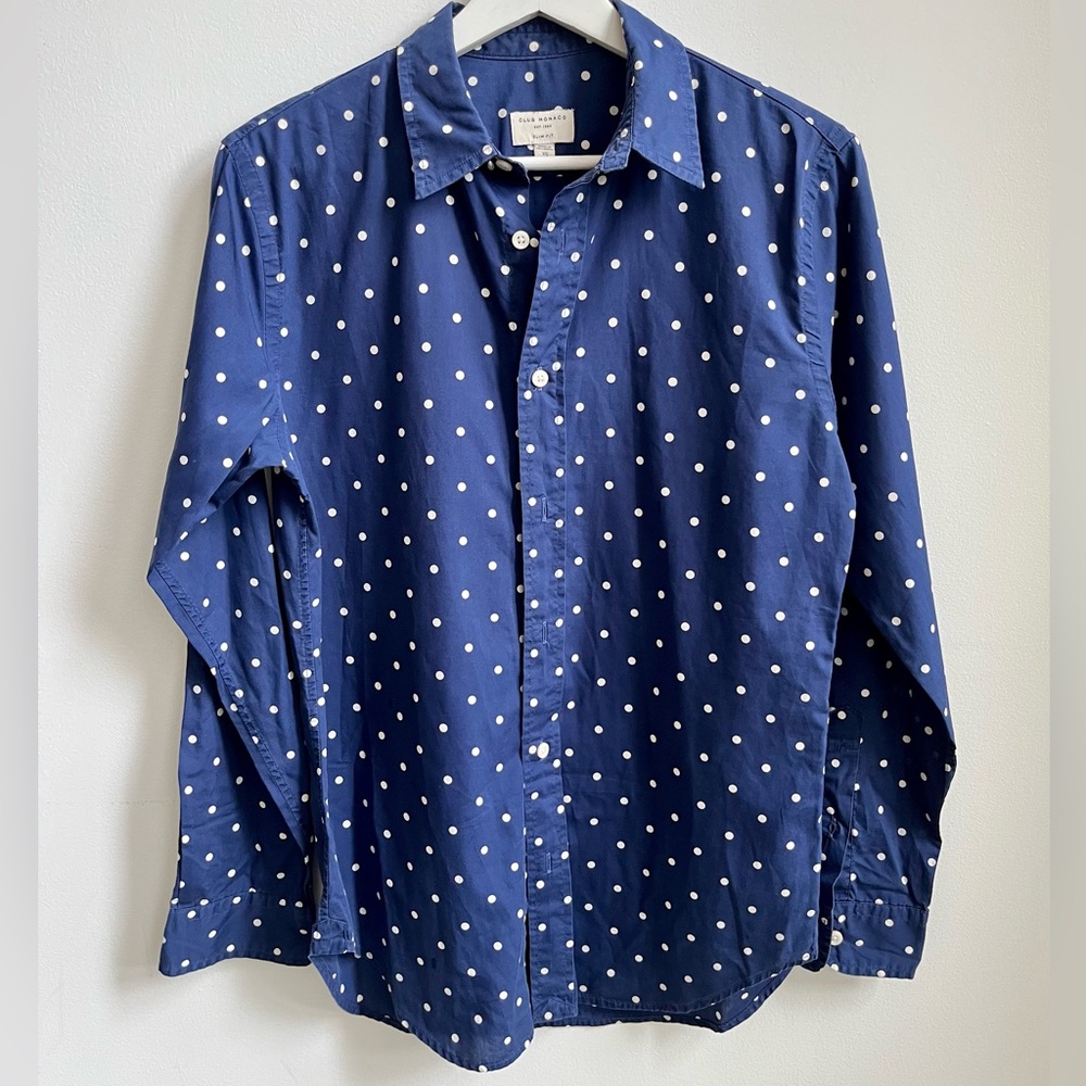 Club Monaco White Polka Dot Shirt